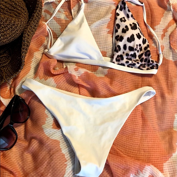 White & Leopard Color Block Bikini - Size Large - Picture 9 of 9